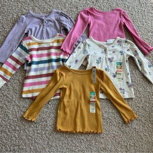 Children's Long-Sleeve Ribbed Tops - Mustard, Pink, Lavender, Striped & Floral